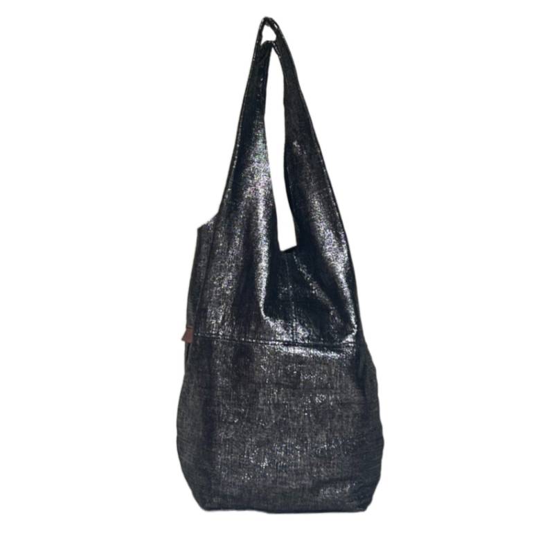 Textured Effortlessly Chic Genuine Leather Metallic BlackBindle Carryall