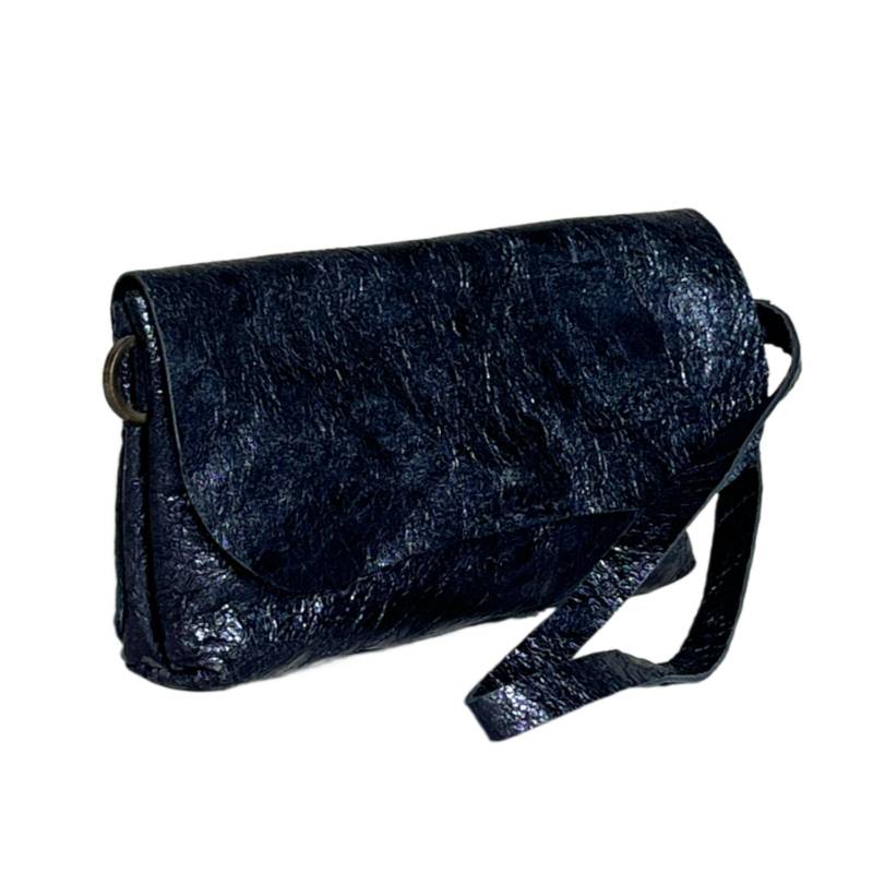 Textured Versatile Genuine Leather Metallic Black Wrislet