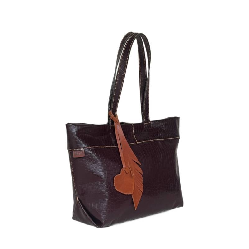 Textured Stylish Genuine Leather Brown Tote Carryall