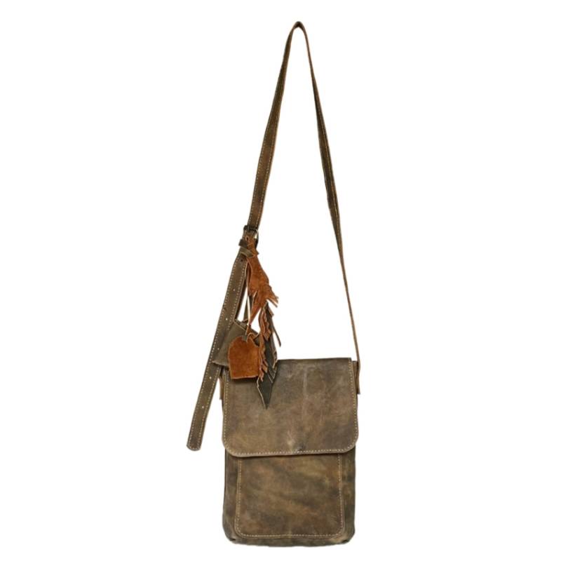 Textured Nomad's Essential Genuine Leather Olive Crossbody