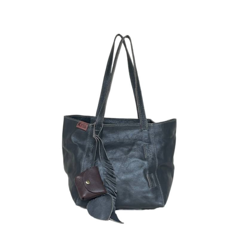 Textured Chic and Spacious Genuine Leather Grey Tote