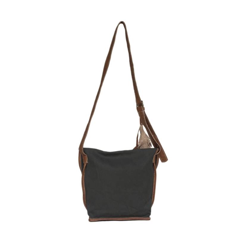 Textured Edgy Genuine Leather and Canvas Green Crossbody Hip Bag