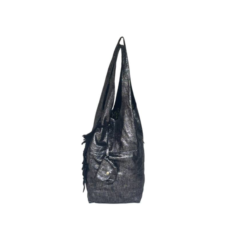 Textured Effortlessly Chic Genuine Leather Metallic BlackBindle Carryall