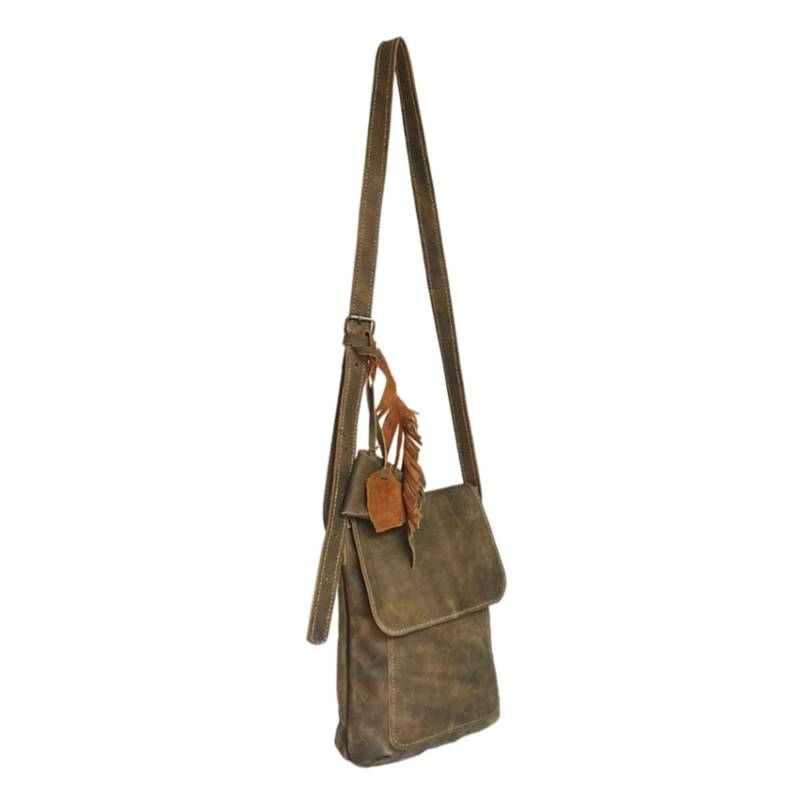 Textured Nomad's Essential Genuine Leather Olive Crossbody