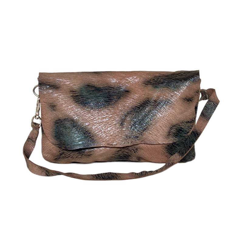 Textured and Printed Chic and Compact Genuine Leather Beige Wrislet Bag