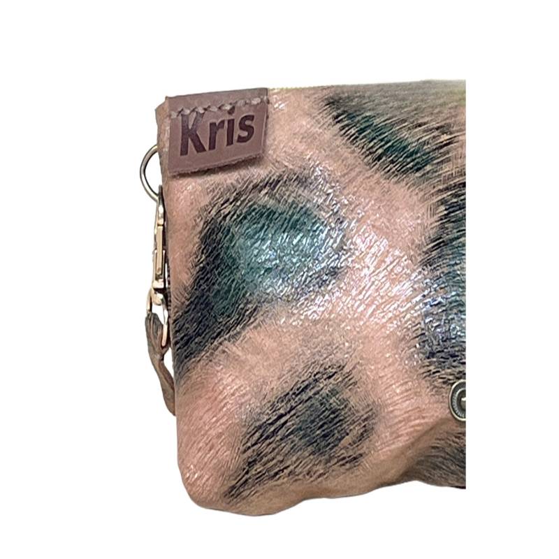 Textured and Printed Chic and Compact Genuine Leather Beige Wrislet Bag