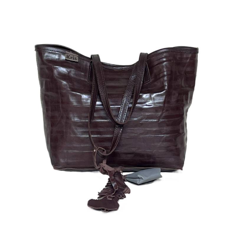 Textured Chic and Spacious Genuine Leather Chocolate Tote Companion