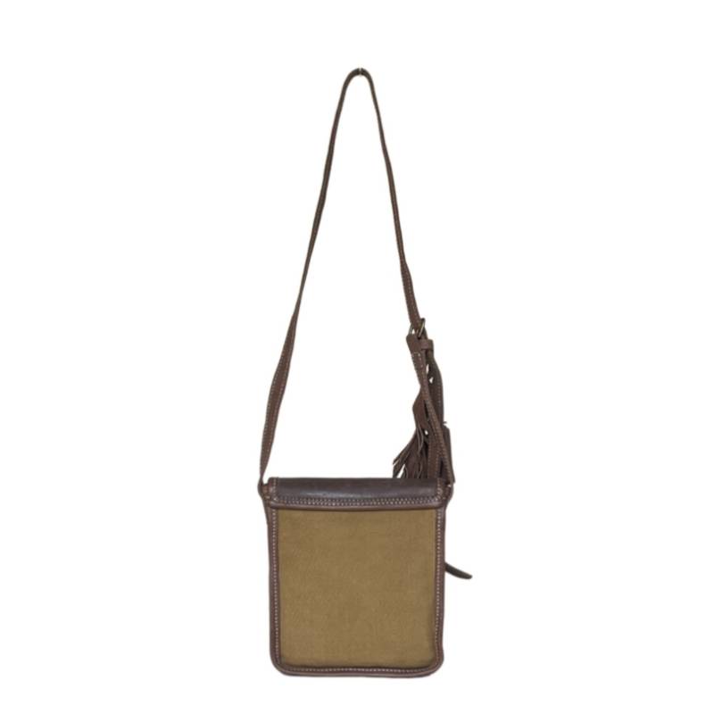 Textured Rugged Explorer Genuine Leather and Canvas Brown Crossbody