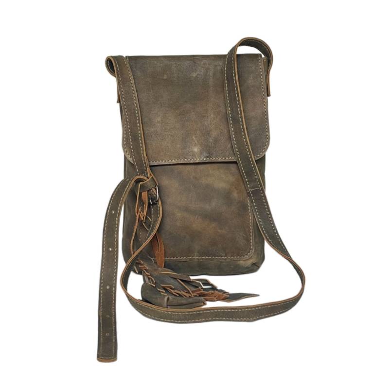 Textured Nomad's Essential Genuine Leather Olive Crossbody