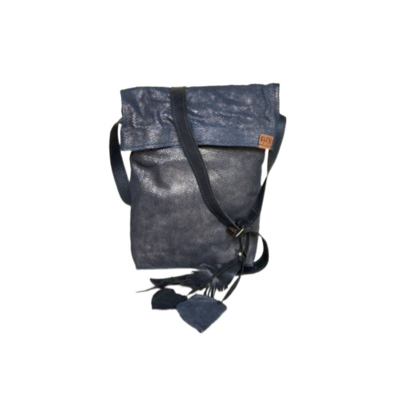 Textured Midnight Glamour Genuine Leather Metalic Black Crossbody