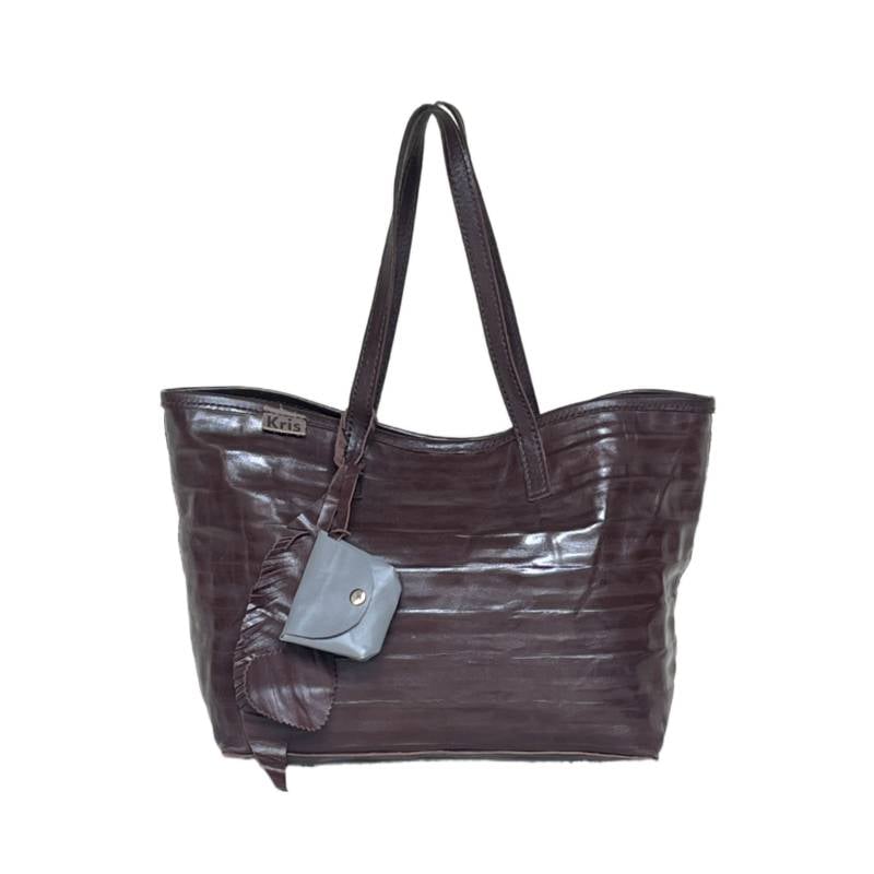 Textured Chic and Spacious Genuine Leather Chocolate Tote Companion