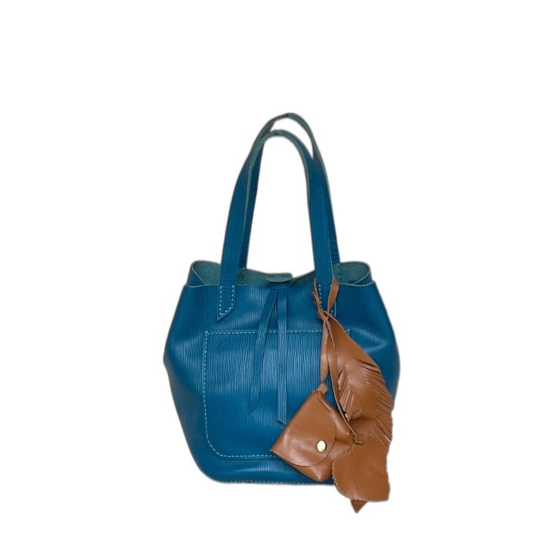 Solid Ocean Breeze Genuine Leather Blue Hand-Held Bag