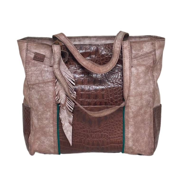 Textured Stylish Genuine Leather Sand Tote Carryall