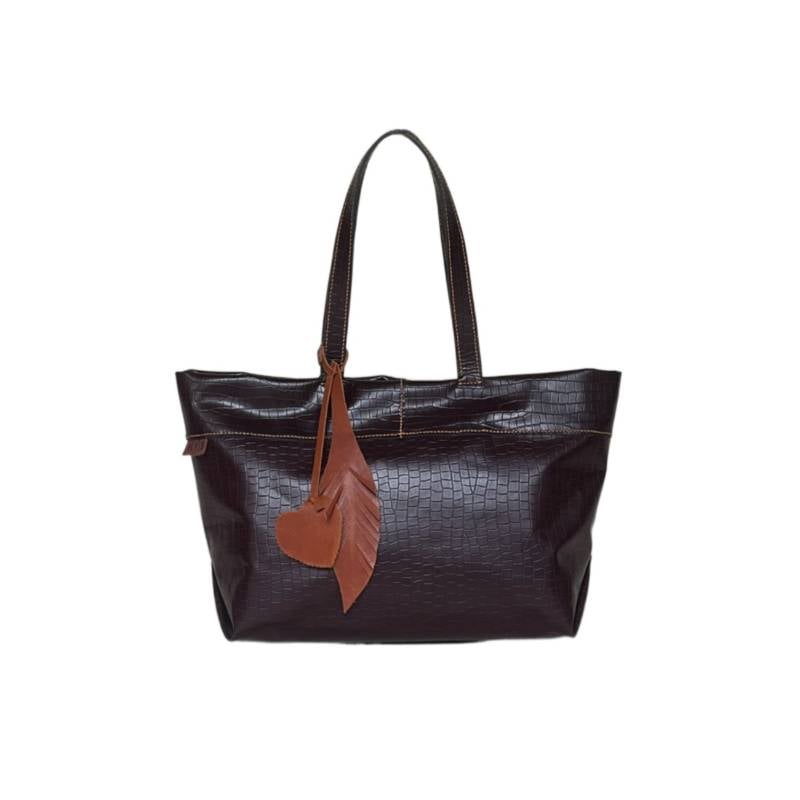 Textured Stylish Genuine Leather Brown Tote Carryall