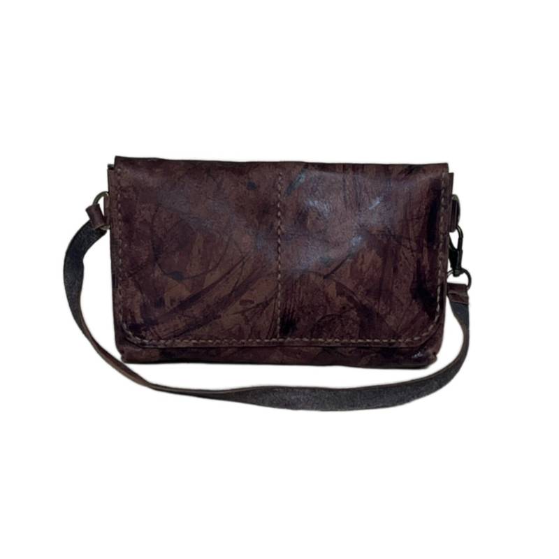 Texured Effortlessly Cool Genuine Leather Brown Wrislet Purse