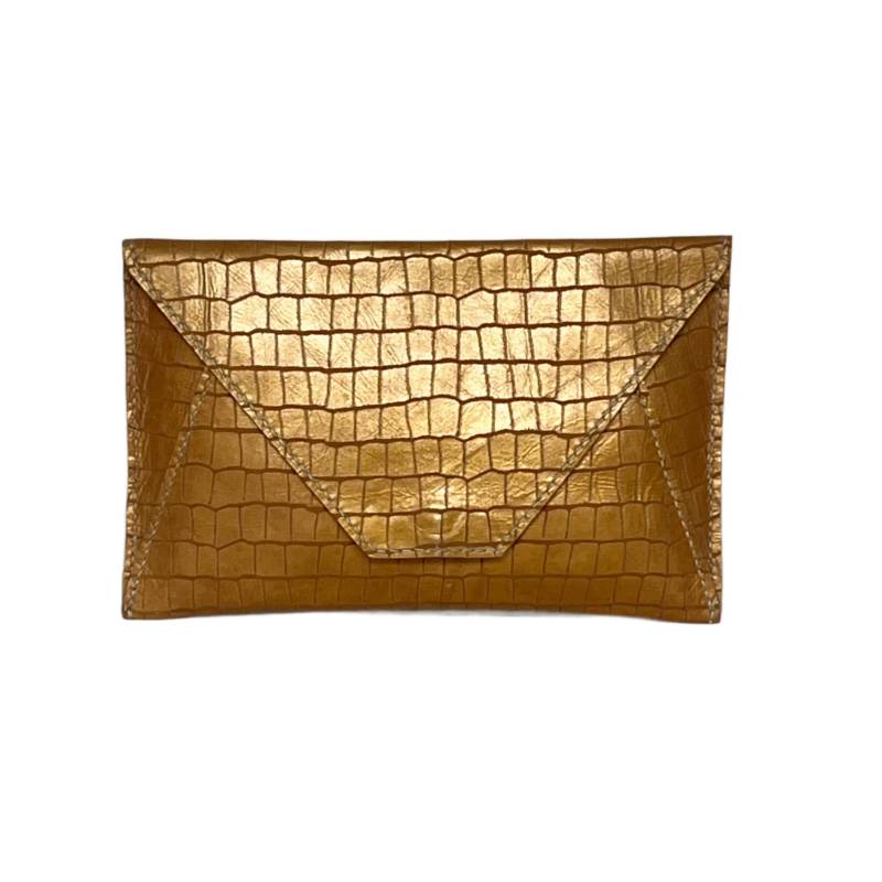 Textured Golden Allure Genuine Leather Gold Envelope Bag