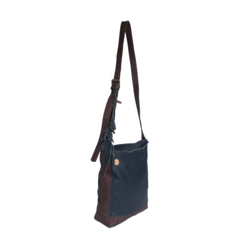 Textured Versatile Genuine Leather Blue Crossbody Bag