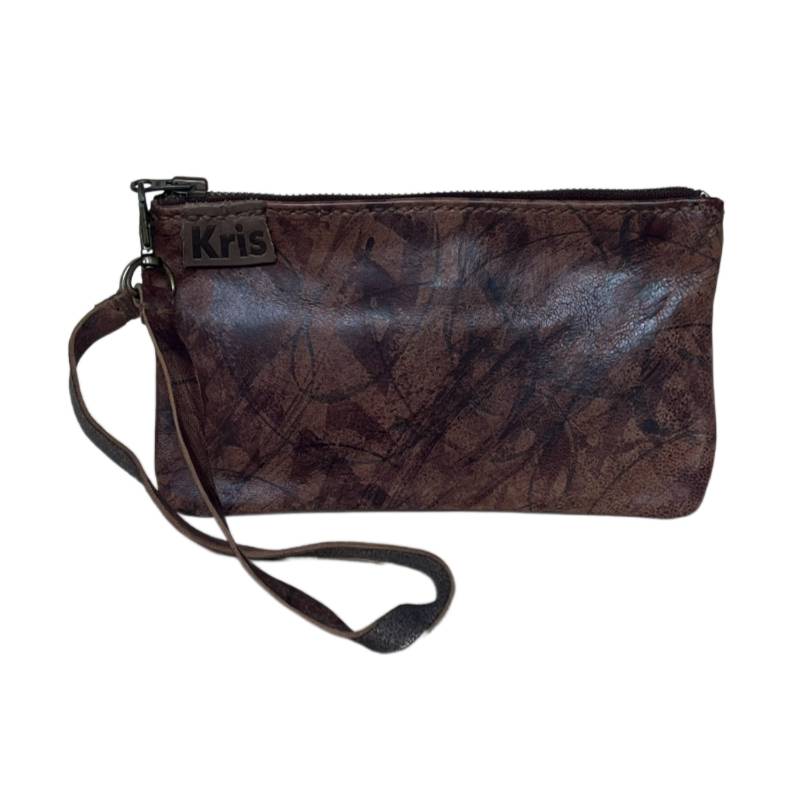 Textured Functional and Fashionable Genuine Leather Brown Wristlet