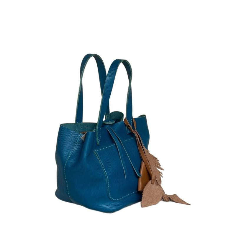 Solid Ocean Breeze Genuine Leather Blue Hand-Held Bag