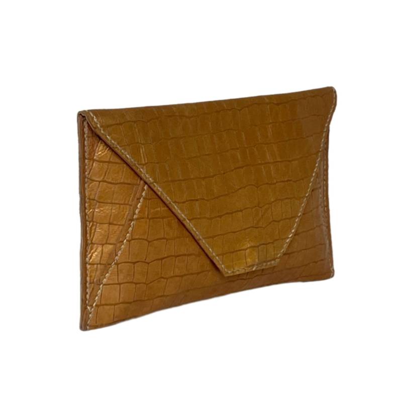 Textured Golden Allure Genuine Leather Gold Envelope Bag