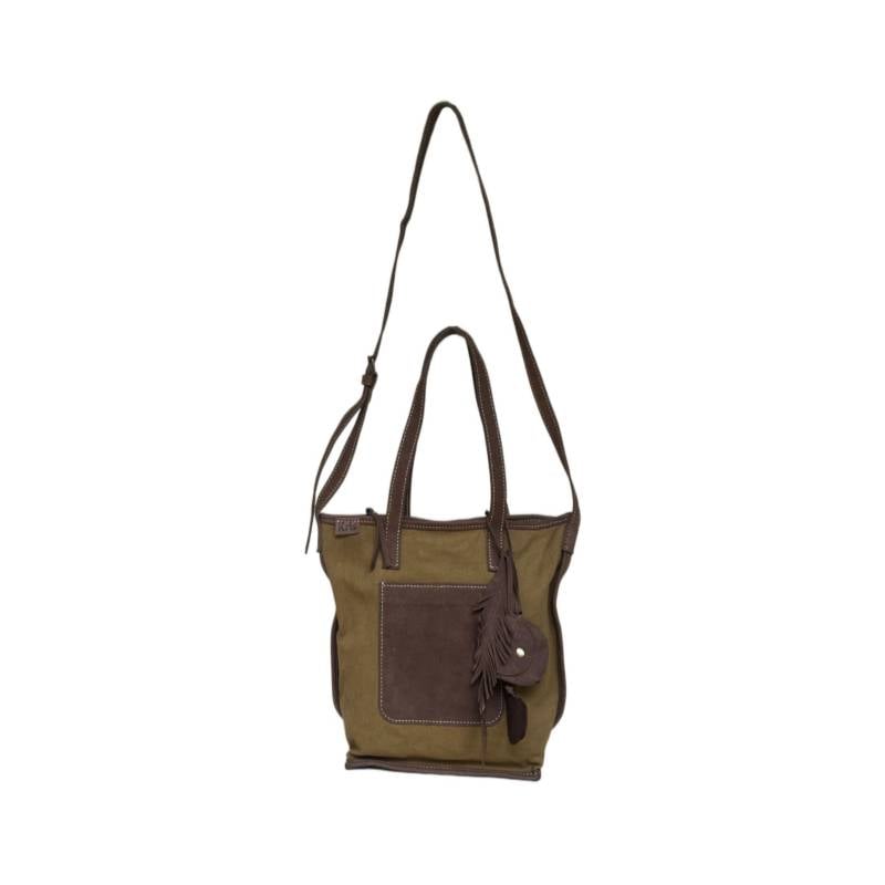 Textured Modern Twist Genuine Leather and Canvas Brown Shoulder Bag