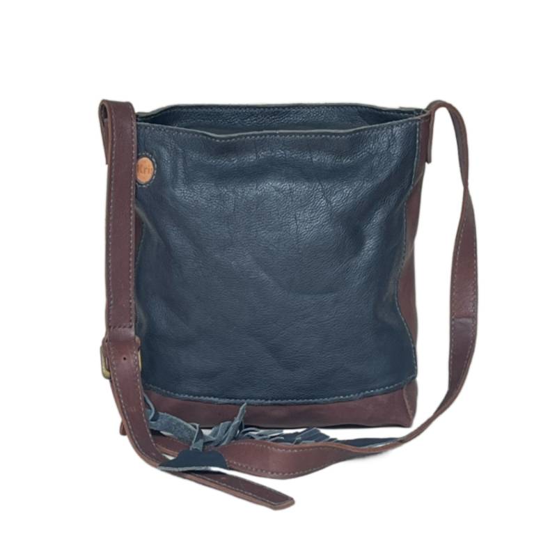 Textured Versatile Genuine Leather Blue Crossbody Bag