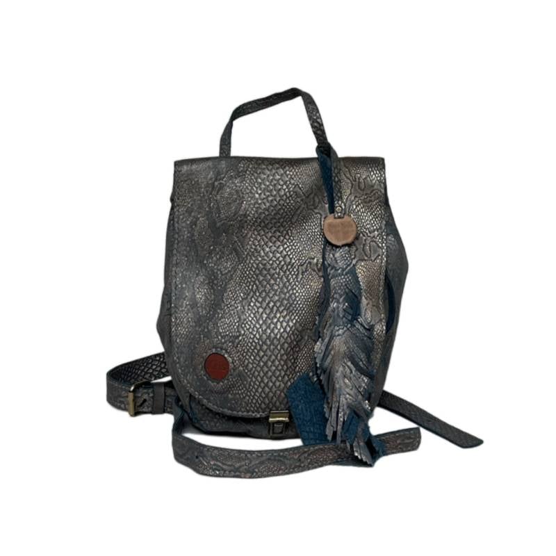 Textured Contemporary Genuine Leather Blue Fashion Backpack