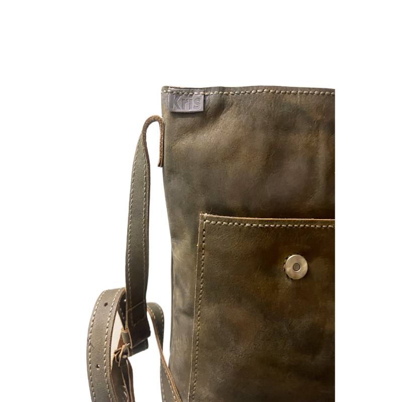 Textured Nomad's Essential Genuine Leather Olive Crossbody