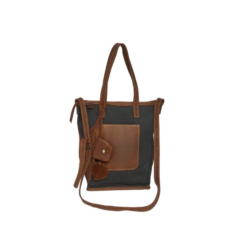 Textured Functional and Fashionable Genuine Leather and Canvas Green Shoulder Companion