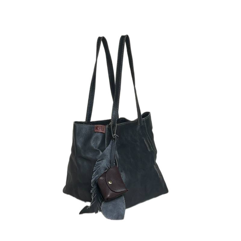 Textured Chic and Spacious Genuine Leather Grey Tote