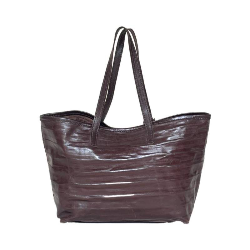 Textured Chic and Spacious Genuine Leather Chocolate Tote Companion