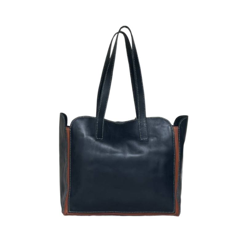 Solid Classic Genuine Leather Black Tote Shopper