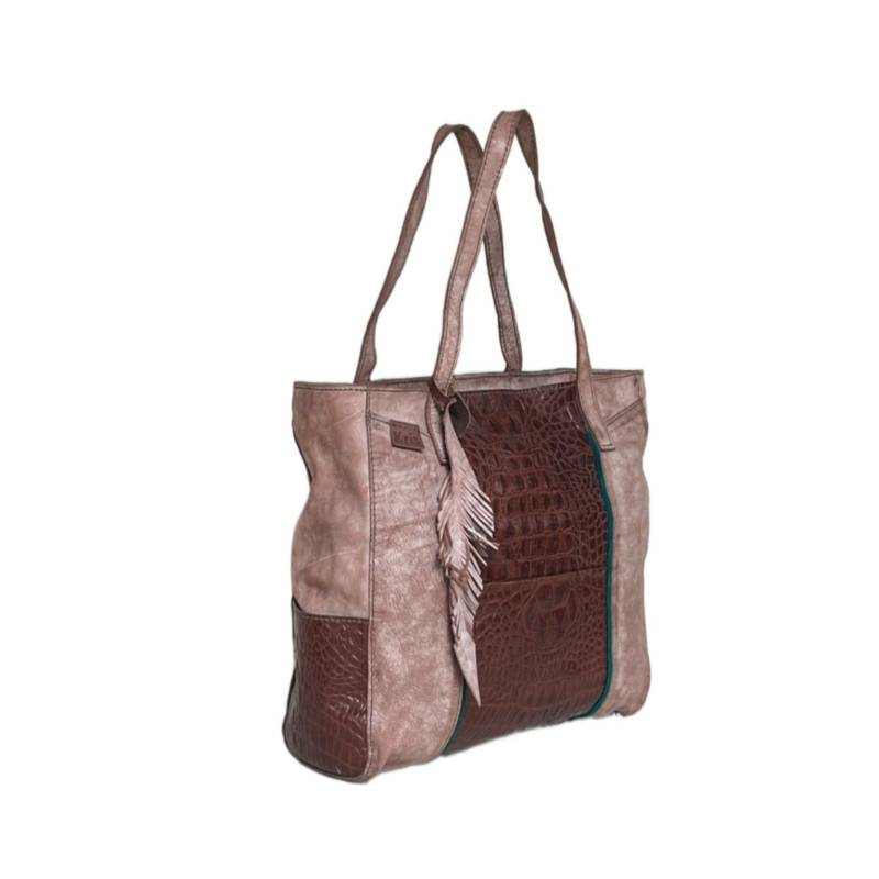 Textured Stylish Genuine Leather Sand Tote Carryall