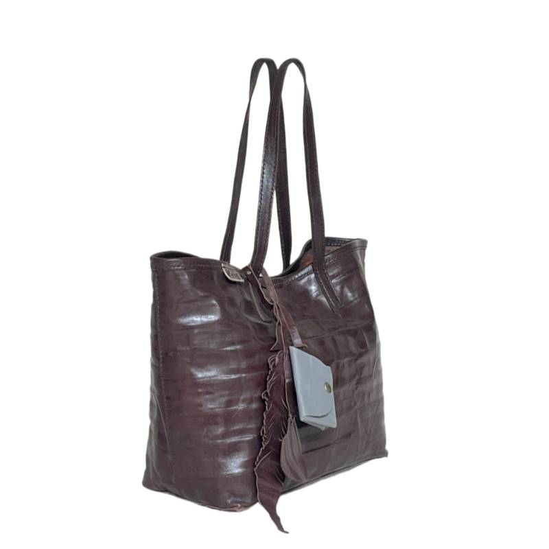 Textured Chic and Spacious Genuine Leather Chocolate Tote Companion