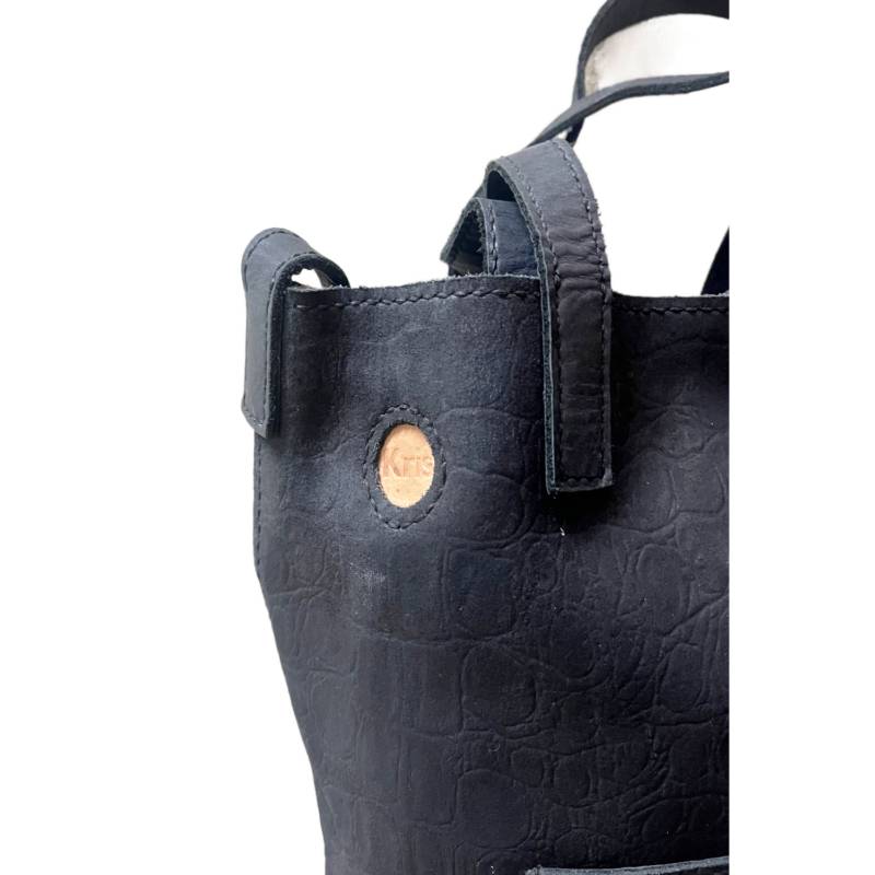 Textured and Versatile Everyday Genuine Leather Black Tote