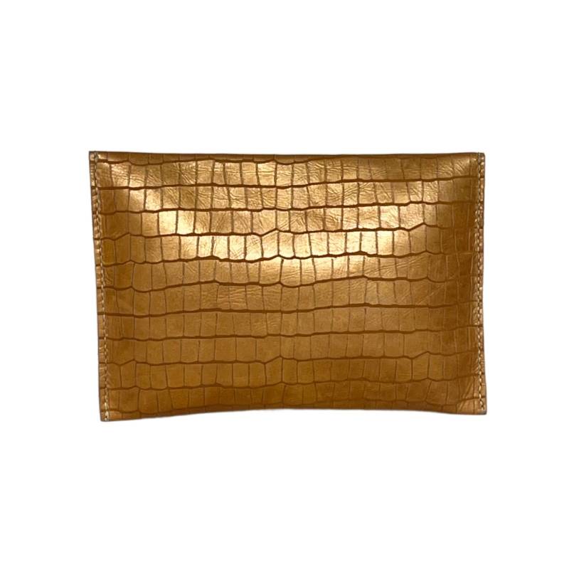 Textured Golden Allure Genuine Leather Gold Envelope Bag