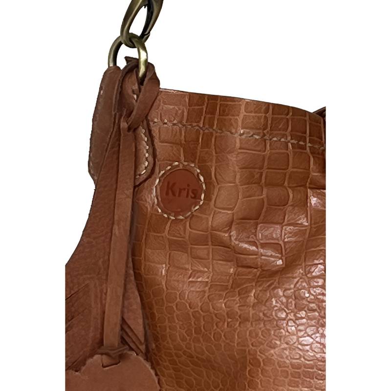 Textured Stylish Everyday Genuine Leather Tan Bucket Bag