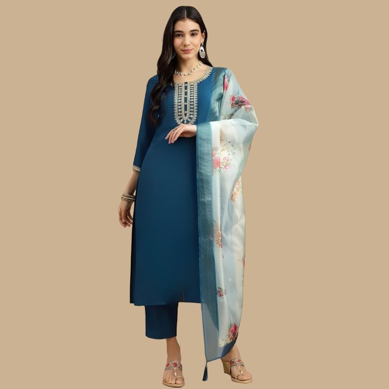 WOMEN'S RAYON SLUB KURTI WITH  EMBROIDERY