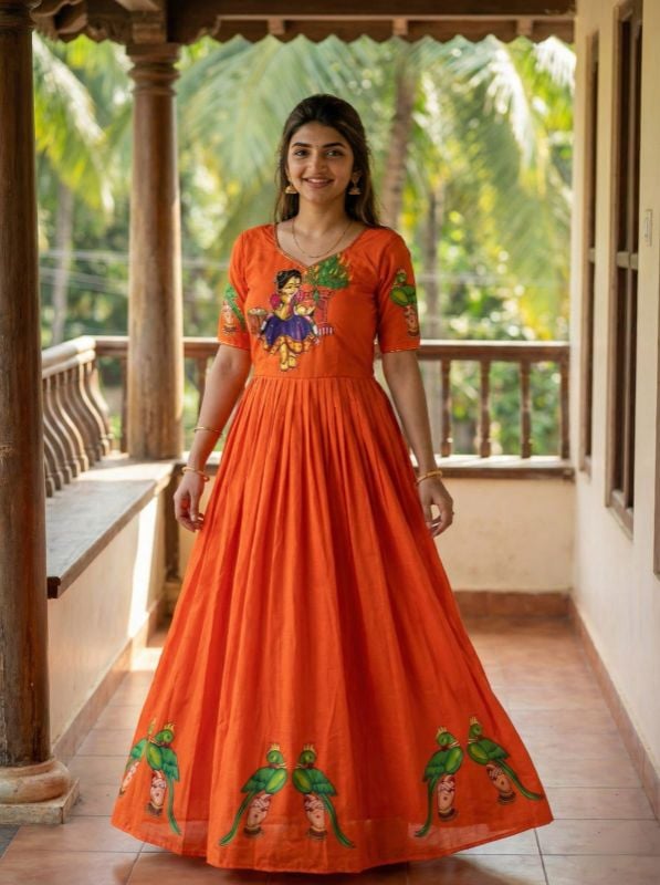 WOMEN'S  KALAMKARI PATTERN PRINT WITH KHATLI HANDWORK
