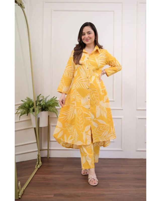 WOMEN'S A-LINE ROUND COTTON KURTI PANT SET