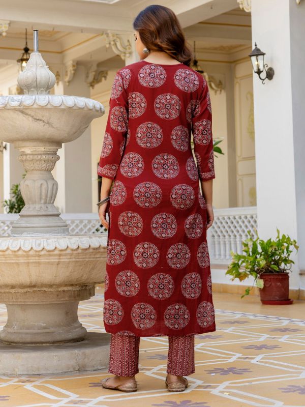 WOMEN'S  COTTON PRINTED KURTI PANT DUPATTA SET