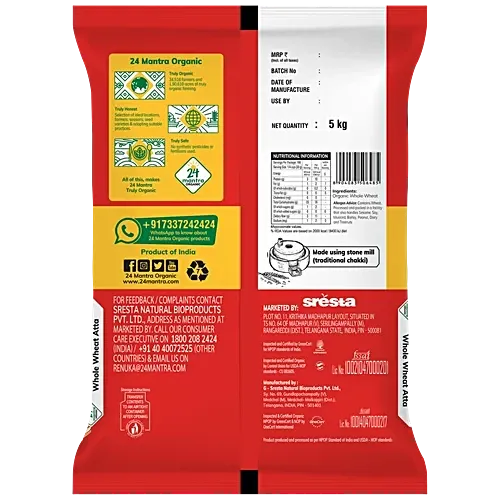 24 Mantra Organic Whole Wheat Atta: 5 kgs