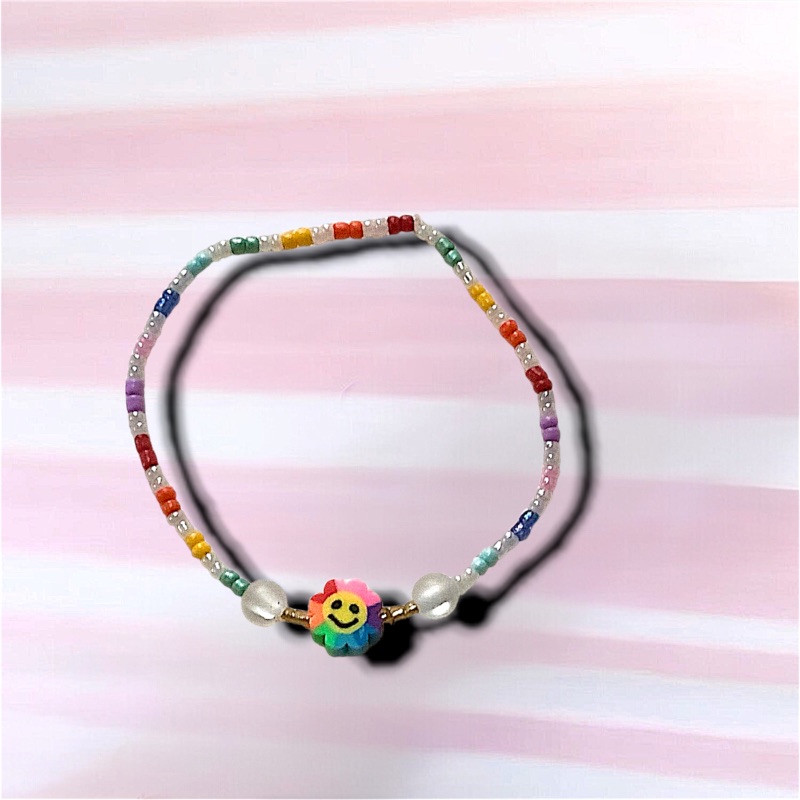 Rainbow Smiley Flower Seed Bracelet
