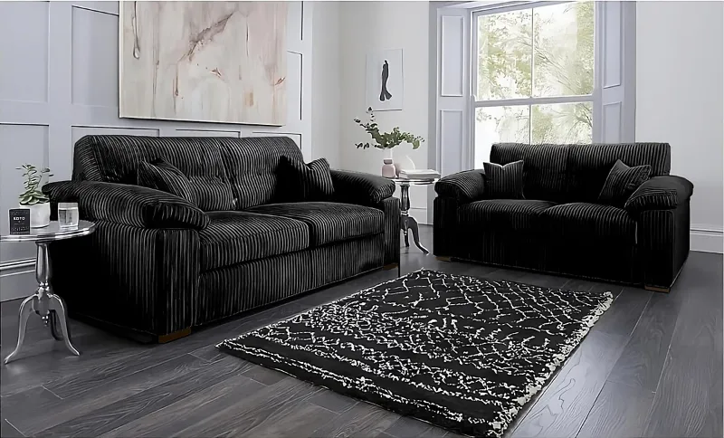 Delta Jumbo Cord Fabric Sofa, 3+2 Black