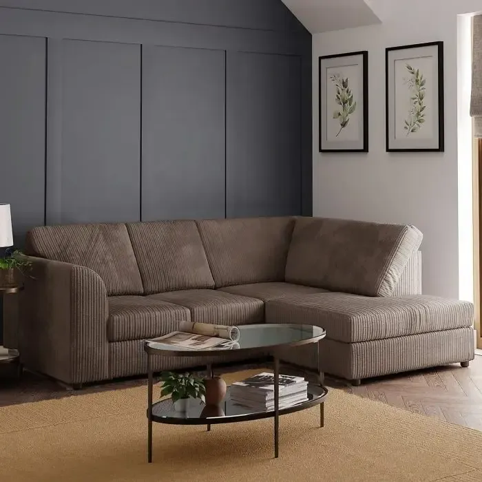 Jumbo Cord Fabric 4-Seater Right Hand Facing Corner Sofa – Full Back Design