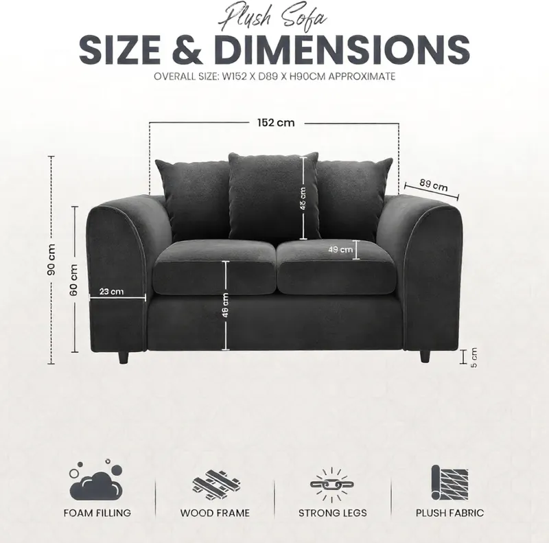 Plush Velvet 2 Seater Scatterback Sofa - Midnight Blu