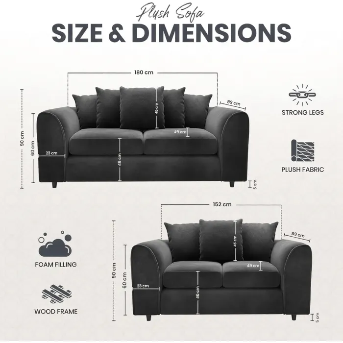 DELANO Plush Velvet 3 Seater Scatterback Sofa - Black