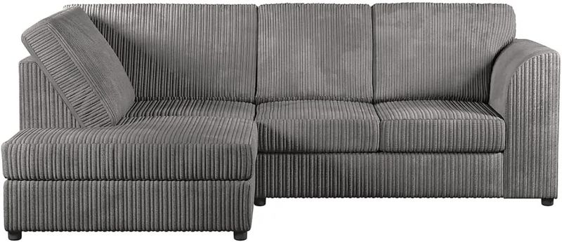 Grey Jumbo Cord Corner Sofa – 4 Seater L-Shape High Back Couch (Left Hand)