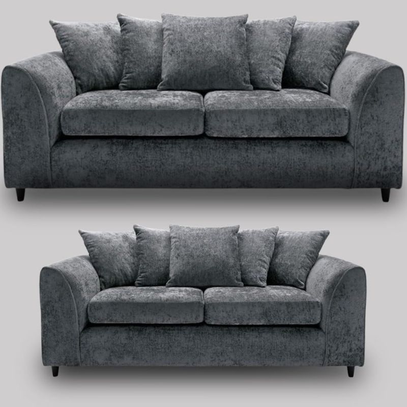 Alaska Grey Fabric 3+2 Seater Sofa Set – Dual Arm Scatter Back | Modern Sofa Suite UK