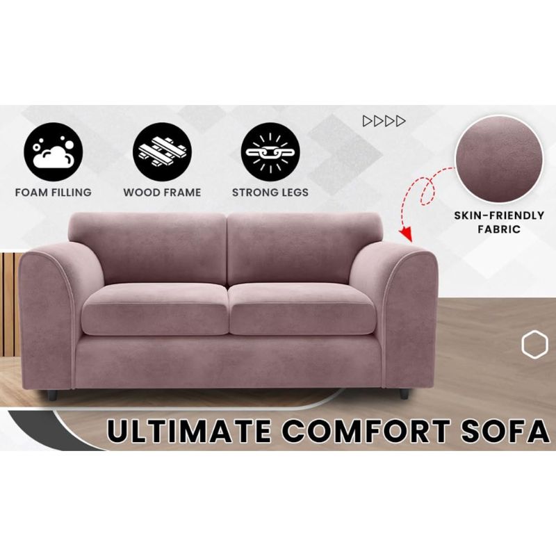 DELANO Plush Velvet 3 Seater Fullback Sofa - Pink